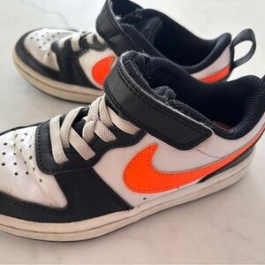 Nike Kids Sneakers Black White with Orange Swoosh 11c